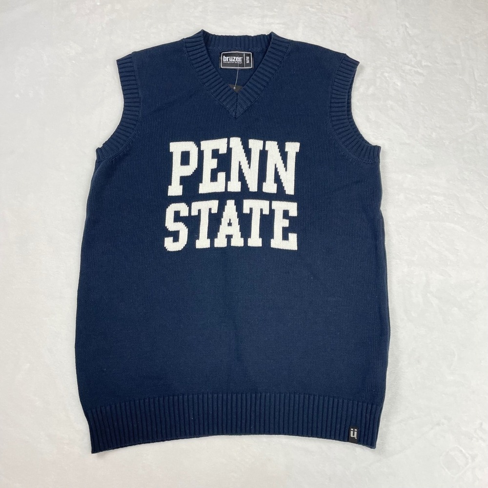 Bruzer Sweater Vest Cotton Mens M Navy NWT Penn State Collegiate V-Neck